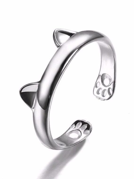 Silver Plated Cat Ear Design Ring Cute Fashion Jewelry