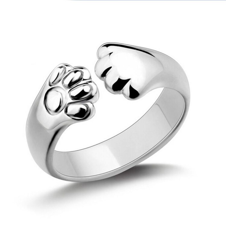 Silver adorable cat ring