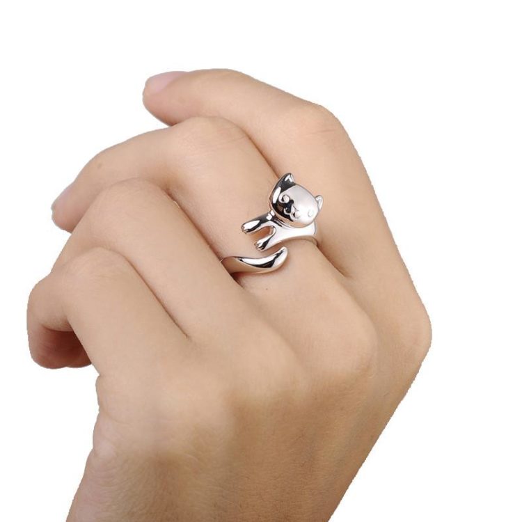 Silver Plated Cat Ring Jewelry