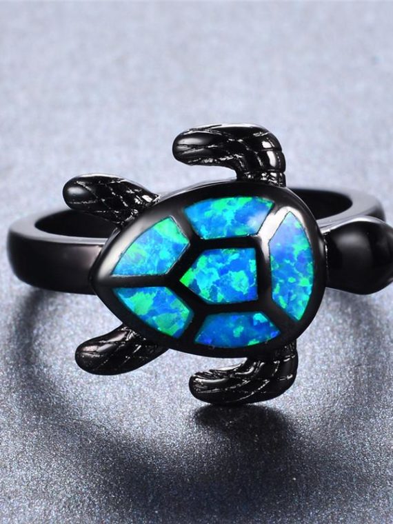 Blue Fire Opal Turtle Ring – Free Shipping