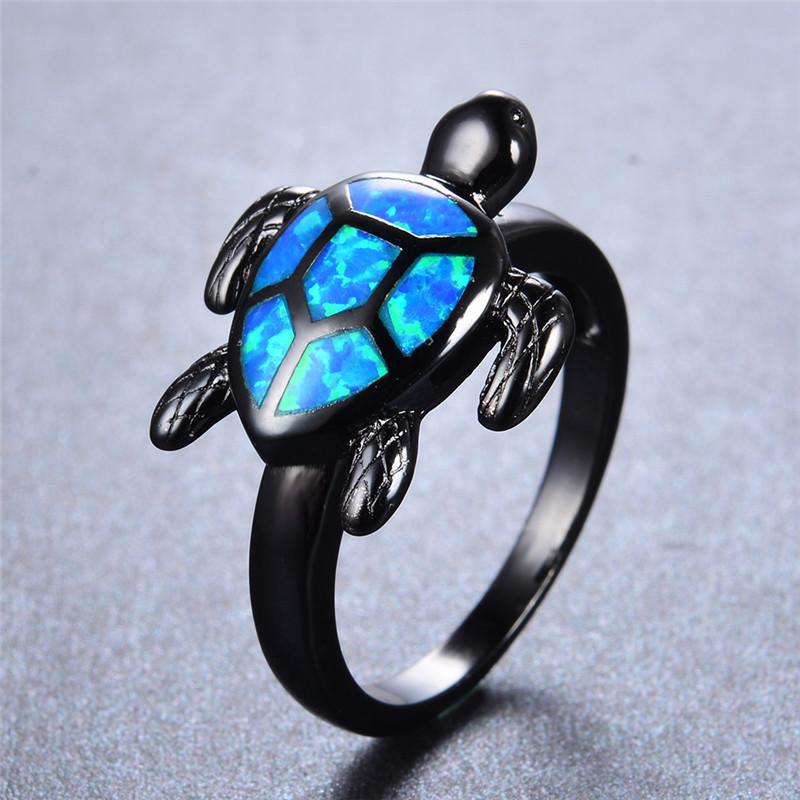 Blue Fire Opal Turtle Ring - Free Shipping