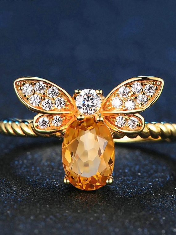 Bee Oval Citrine Ring (adjustable to fit any finger)