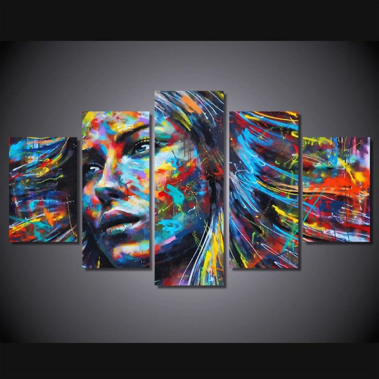 5 piece wall art woman face canvas