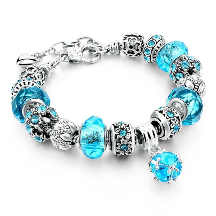 Aquamarine Crystal Gemstone Charm Bracelet