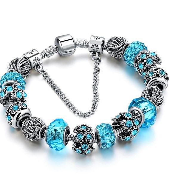 Aquamarine Crystal Gemstone Charm Bracelet