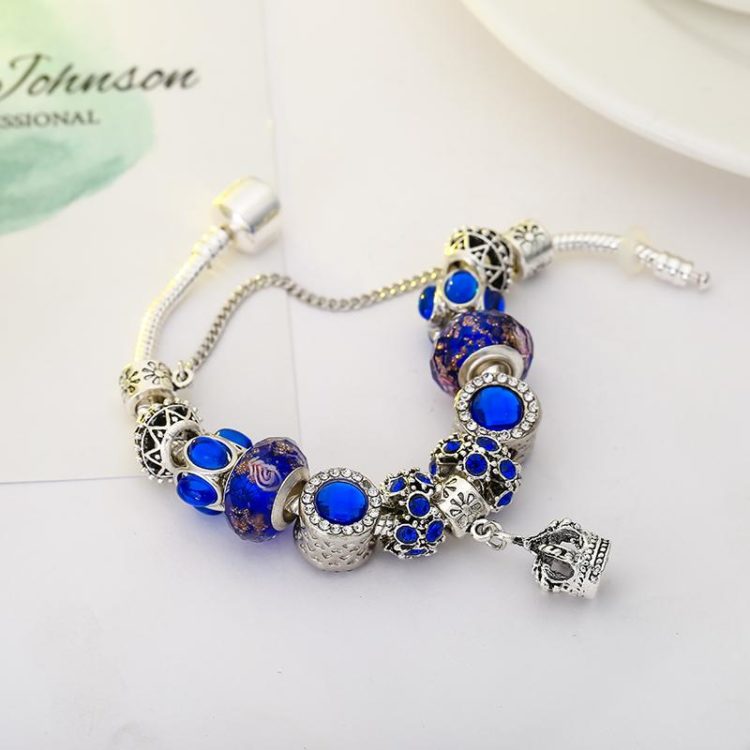 Sapphire Blue Charm Crown Bracelet
