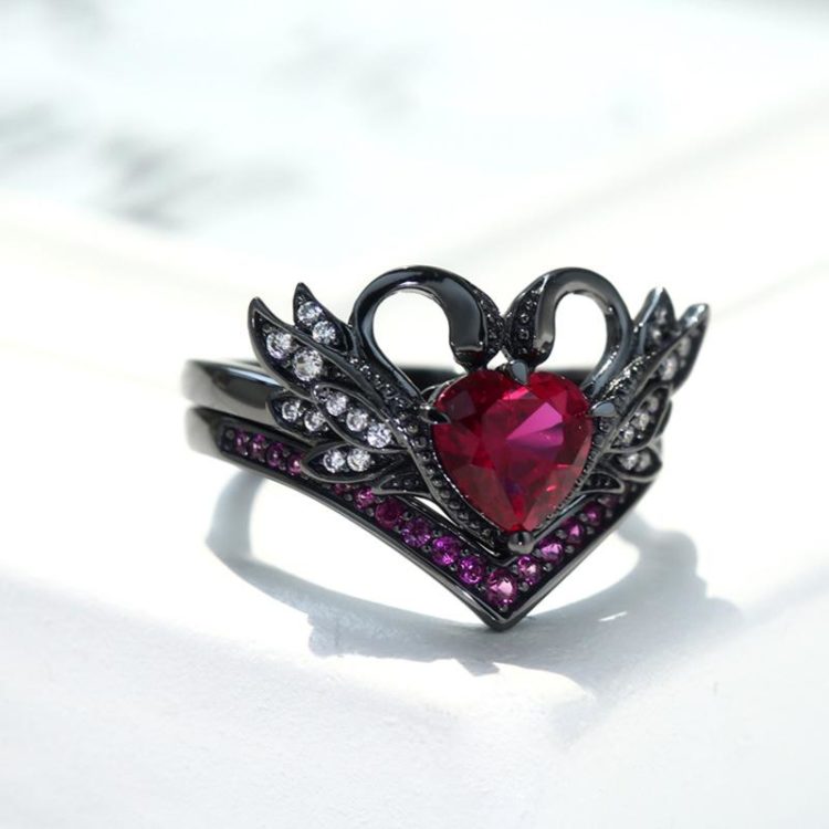 Black Swan Ruby Heart Ring