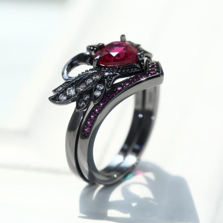 Black Swan Ruby Heart Ring