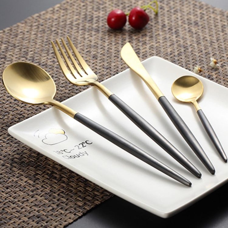 Morgan™ Gold & Black Cutlery Set