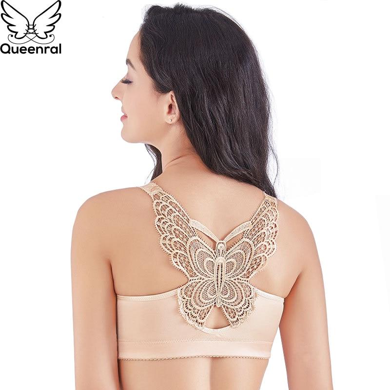 Handmade Butterfly Embroidery Front Closure Wireless Bra