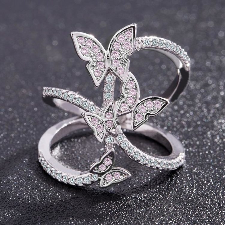 Crystal studded butterfly ring