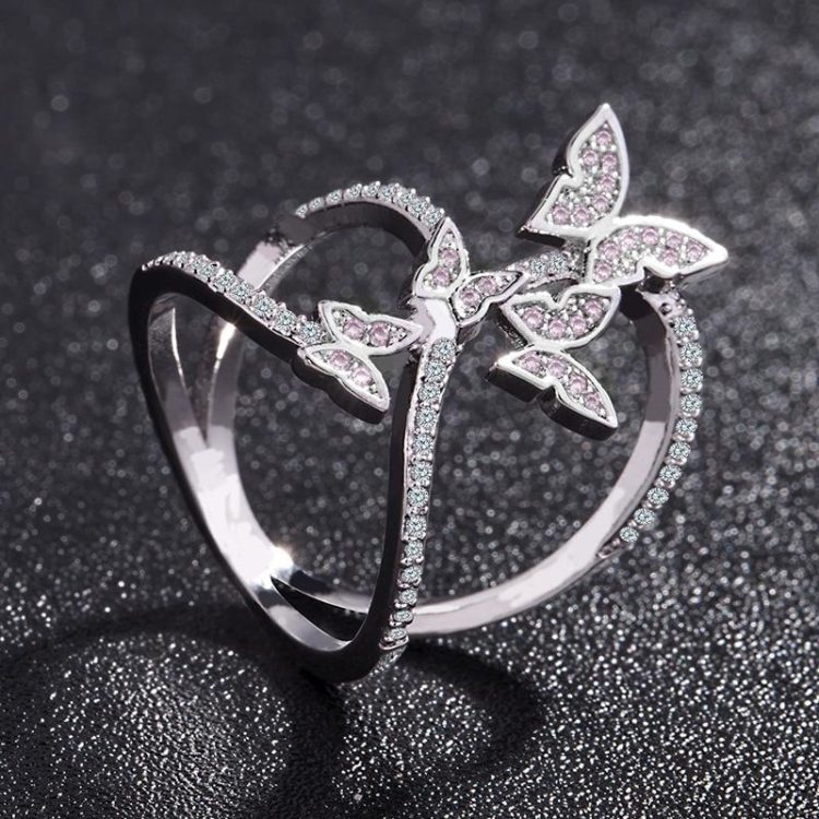 Crystal studded butterfly ring
