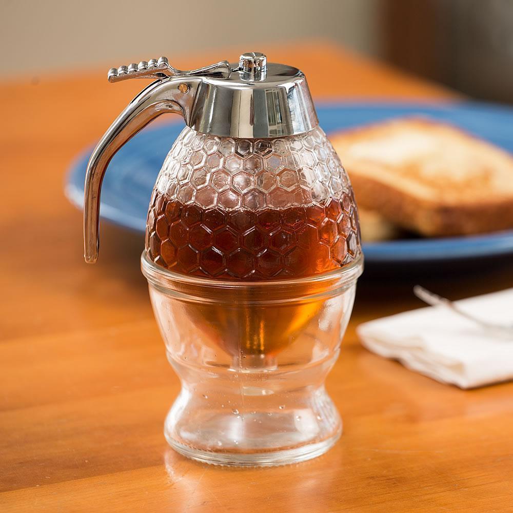Elegant Crystal Honey Dispenser and Warmer Set